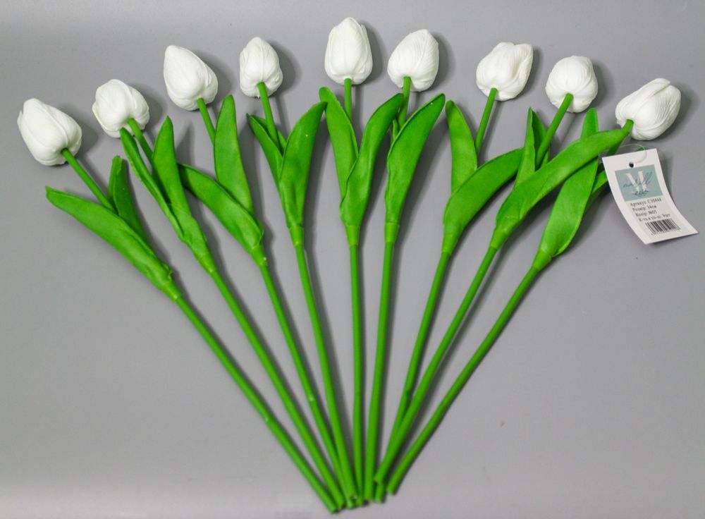 Букет латексних тюльпанів з ефектом живого дотику 9 бутонів (4 х 4см) білий 34 см Білий Marill (C30444-05)