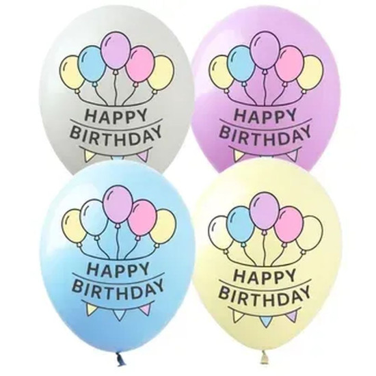 Кульки  латексні 12"(30сm)  Happy Birthday Повітряні кульки макарун 10шт Різнокольоровий (8215612)