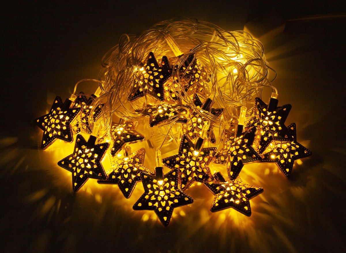 ЗОЛОТО 20 LED, "ЗВЕЗДА 5-КУТНА", 5м + переходник, теплый белый (1677-07)