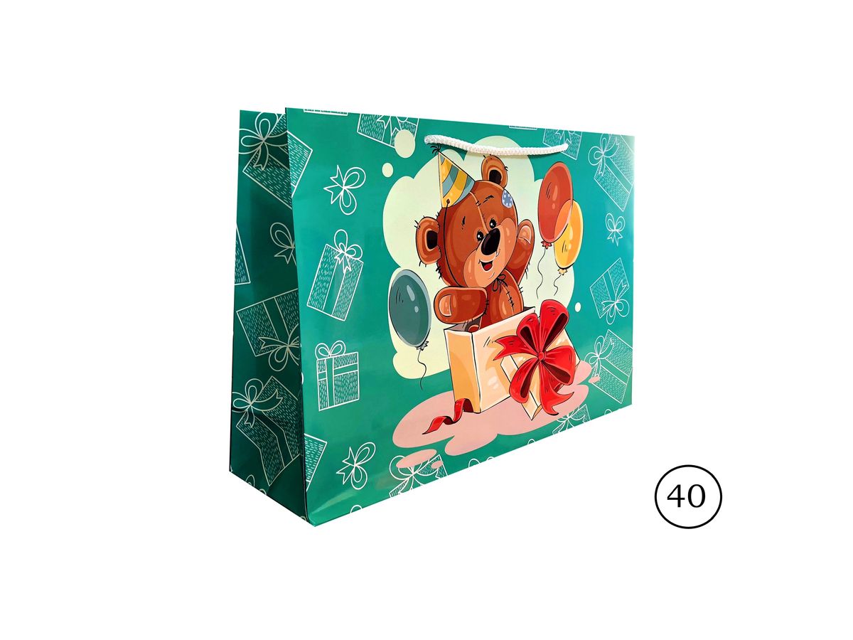 Пакет подарунковий ламінований дитяча серія 25 х 37,5 х 10 см, 170г/м2 Різнокольоровий Unison (W4  C)