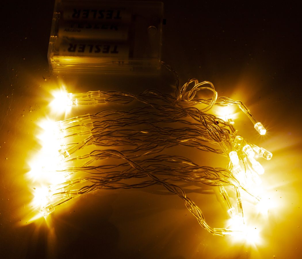 Гирлянда 30 LED 3м на батарейках, теплый белый (1103-07)