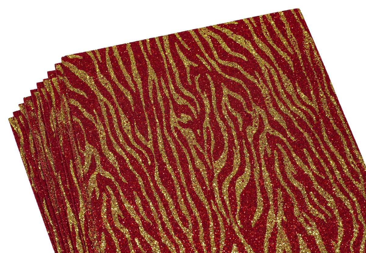 Фоамиран с глиттером 20 х 30см, 2мм, 10 листов, принт узоры  золото с красным Красный Unison (10512)