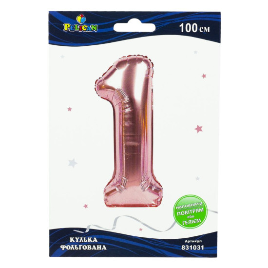 Цифра фольгированная Pelican, "1"  Розовое золото 100см Розовый Pelican (831031)