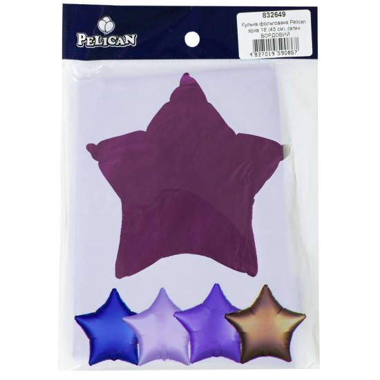 Шарик фольгированный Pelican звезда 18 "(45см) сатин бордовый (5шт/уп) Фиолетовый Pelican (832649)
