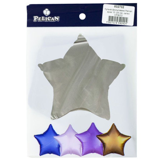 Шарик фольгированный Pelican звезда 10' (25см), Сатин серебро, 5шт/уп Серебряный Pelican (832732)