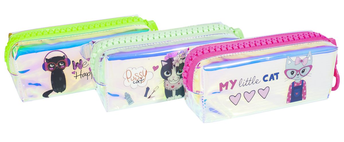 Пенал-косметичка голографічний "Єдиноріг" кольорова змійка, 3 диз. (6601)