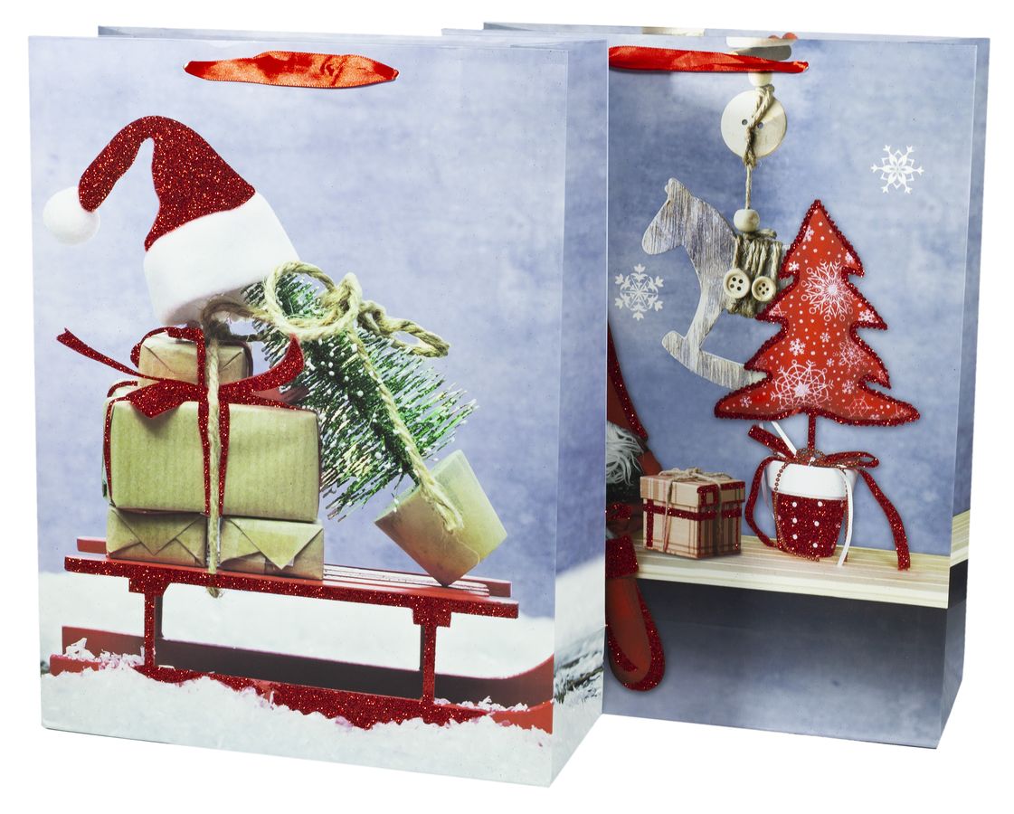 Подарочные пакеты новогодние 31*40*12cm с глиттером, Unison, 5179L (5179L)