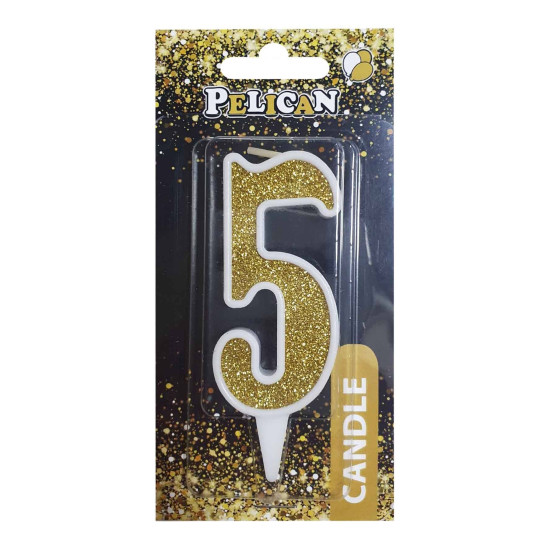 Свеча для торта Pelican "5" ЗОЛОТО 7см Золотой Pelican (867015)