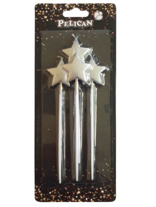 Набор свечей  "Звездочка  на палочке", серебро, 4шт/уп Серебряный Pelican (868612)