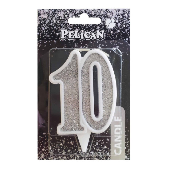Свеча юбилейная "10" СЕРЕБРО 7 см, TM Pelican Серебряный Pelican (867210)