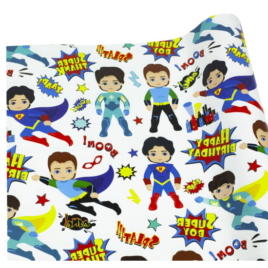 Бумага для упаковки подарков - Happy birthday here is a super boy  -10листов (PCZ10070-10-392)