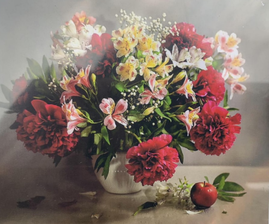 Картина по номерам 30*40см  "Букет в вазе" OPP (холст на раме краск. кисти. ) (1436EKTL_O)