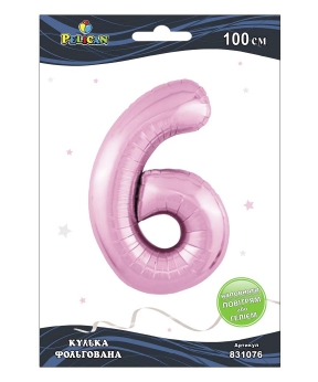 Цифра фольгована Pelican, "6" рожева 100см Рожевий Pelican (831076)
