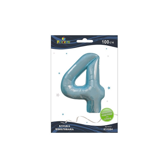 Цифра фольгированная Pelican "4" голубая 100см Голубой Pelican (831084)
