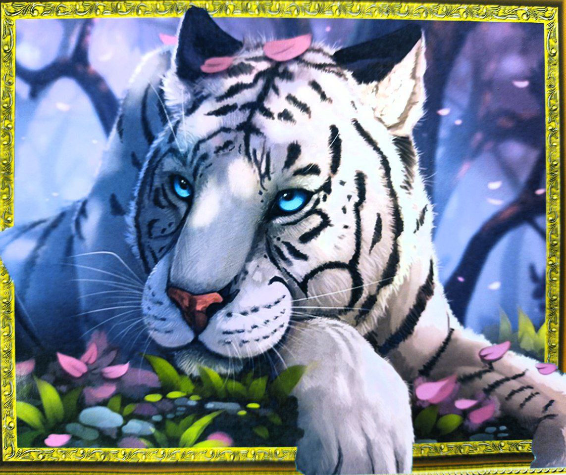Алмазная мозаика 5D по номерам 40 х 50см "Белый тигр" Разноцветный Unison (30687)