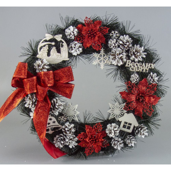 Вінок різдвяний зелений 40 см Червоний Unison (C00013)