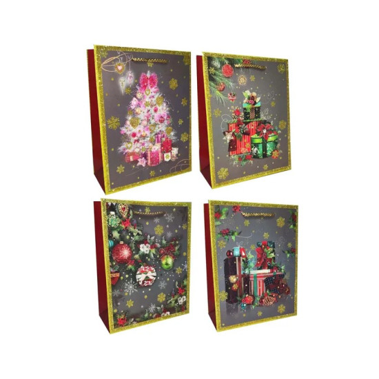 Новогодний подарочный пакет с глиттером "Новогоднее настроение", 18х23х8см, Серый Unison (YM-S-1757-S-1)