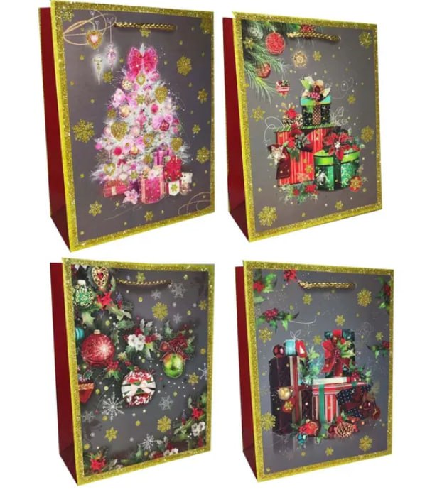 Новогодний подарочный пакет с глиттером "Новогоднее настроение", 26х32х10см Разноцветный Unison (YM-S-1757-M-2)