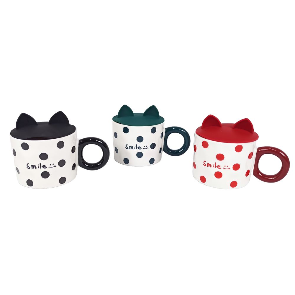 Чашка керамічна 400мл "Вушка горох" силіконова кришка, 3 види Unison (1102)