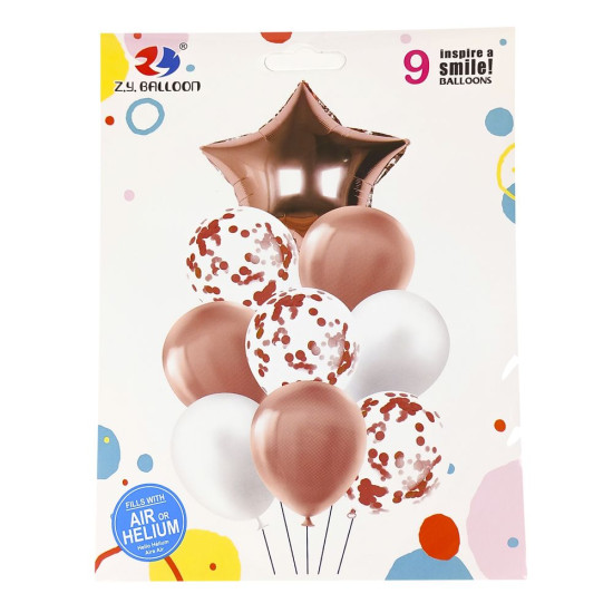Набор шариков микс со звездой, 9шт Розовое золото Розовый Без бренда (10121)