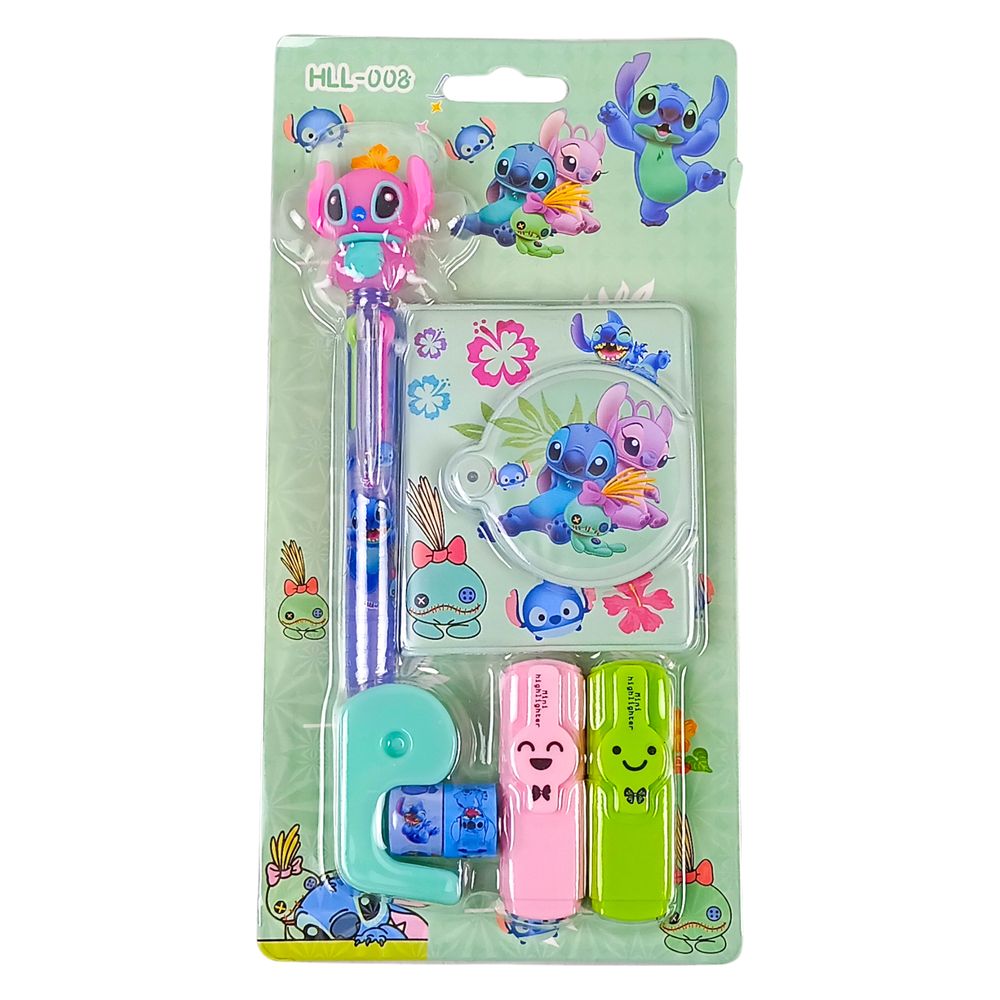 Набор блокнот 8 х 7см 65 листов, ручка, маркер 2шт, скотч 2шт, диспенсер "Стич" 2 види (008-ST)