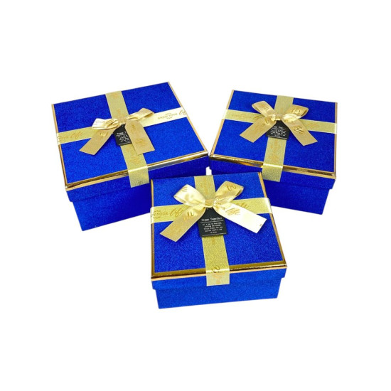 Набор коробок 3 шт квадратные, 19 х 19 х 9,5см с глитером (10238-blue)