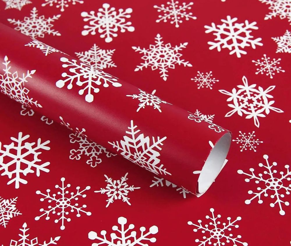 Бумага для упаковки подарков(снежинки на красном 10листов) (PCZ10070-10-569)