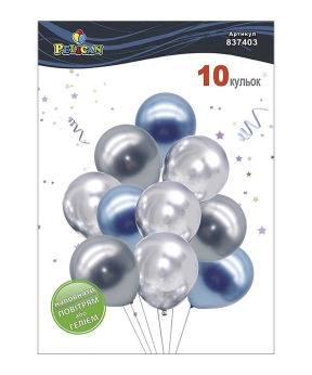 Набор из 10 латексных шариков "Лазурная волна" хром, Pelican (837403)