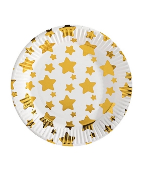 Тарелки бумажные TM Pelican 18cm "Белые с золотыми звездочками"   10шт (871615)