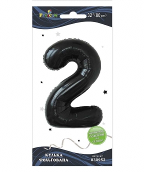 Цифра фольгована  "2" чорна  32"(80cm)  Pelican (830952)