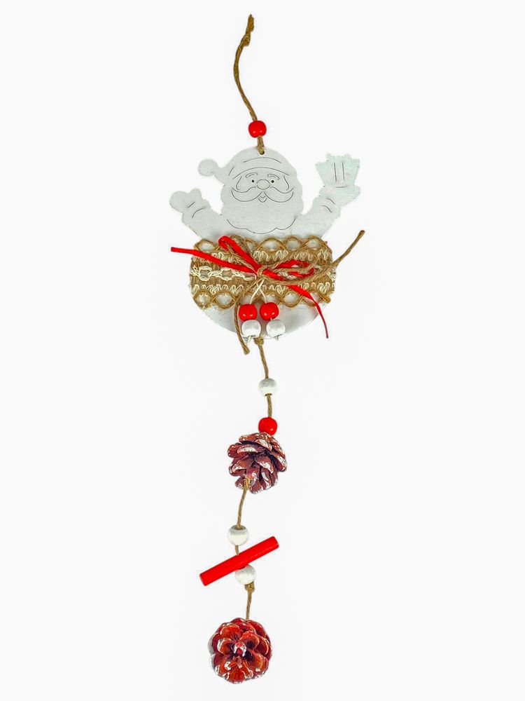 Деревянная подвеска Санта белый с шишками 12 х 12 см (L00410.1)