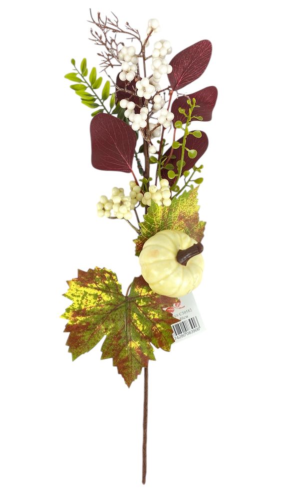 Осіння гілочка з гарбузиком  46 см, молочно-бордово-зелена (c30582)