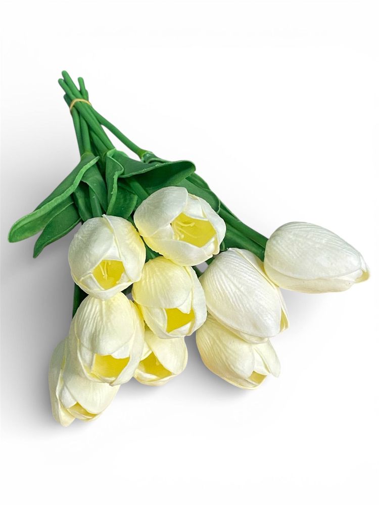 Букет латексних тюльпанів з ефектом живого дотику 9 бутонів (4 х 4см) кремовий 34 см Marill (C30444-12)
