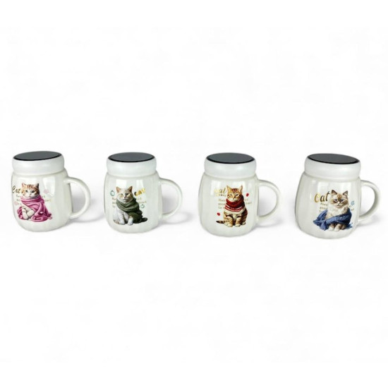 Термо чашка керамическая 420мл "Котик зеркальная крышка" (2438-1)