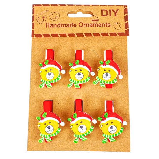 Деревянные прищепки Мишка 4,5см - 6шт (L00417)