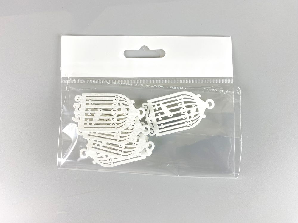 Дерев'яна клітка з попугою 5 х 6см, біла, 5шт (TK-021)