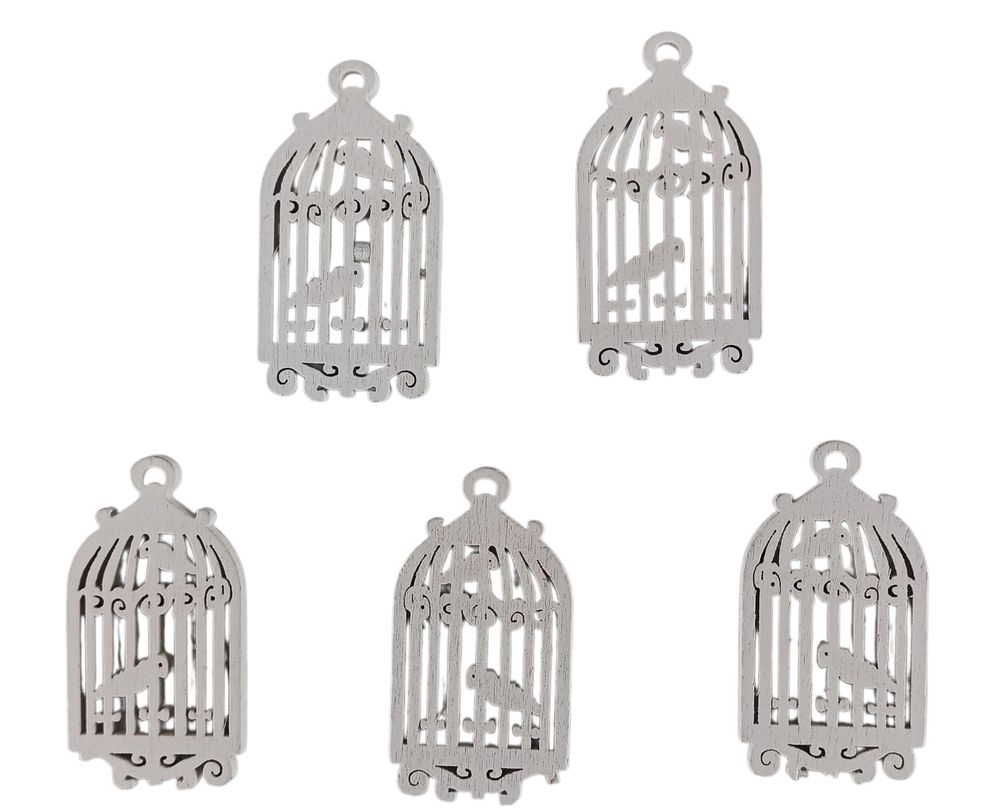 Дерев'яна клітка з попугою 5 х 6см, біла, 5шт (TK-021)