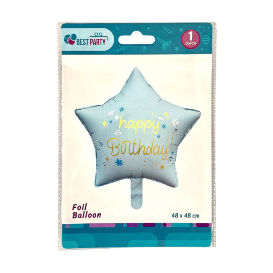 Кулька надувна фольгована 48 х 48см Happy Birthday Зірка блакитна (BP10861(DBCM-0211))