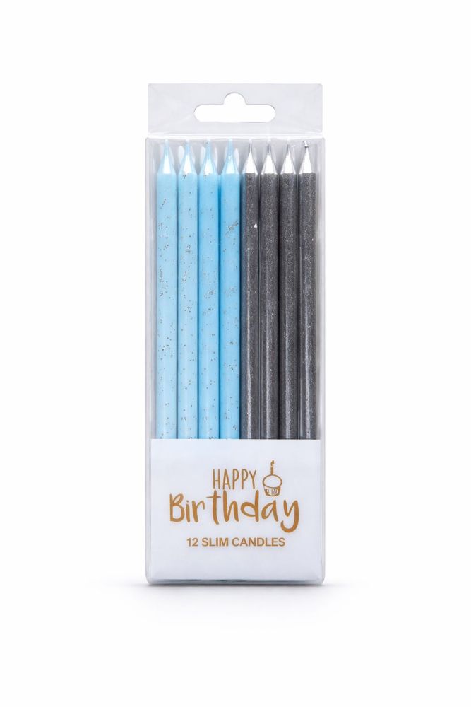 Свічка з блиском,14,5 см, голубі + срібні, 12шт (800080 blue + silver)