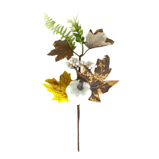 Осіння гілочка з гарбузиком, 36 см, біло-коричнево-жовта (c30581)