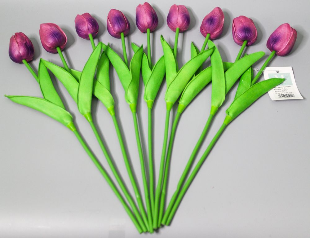 Букет латексних тюльпанів з ефектом живого дотику 9 бутонів (4 х 4см) ліловий 34 см Фіолетовий Marill (C30444-04)