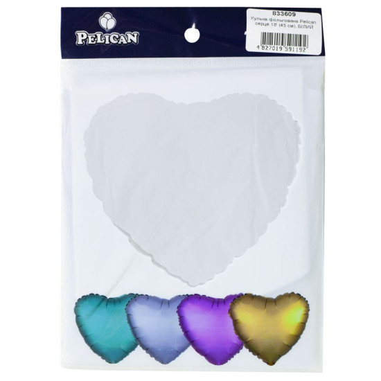Кулька фольгована Pelican серце 18' (45см) Білий  (5шт/уп) Білий Pelican (833609)