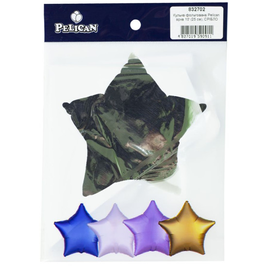 Шарик фольгированный Pelican звезда 10' (25см) Серебро (5шт) (832702)