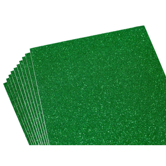 Фоаміран 1,8мм з глітером,  10 аркушів 20х30 - темно-зелений (самоклейка) (8675)