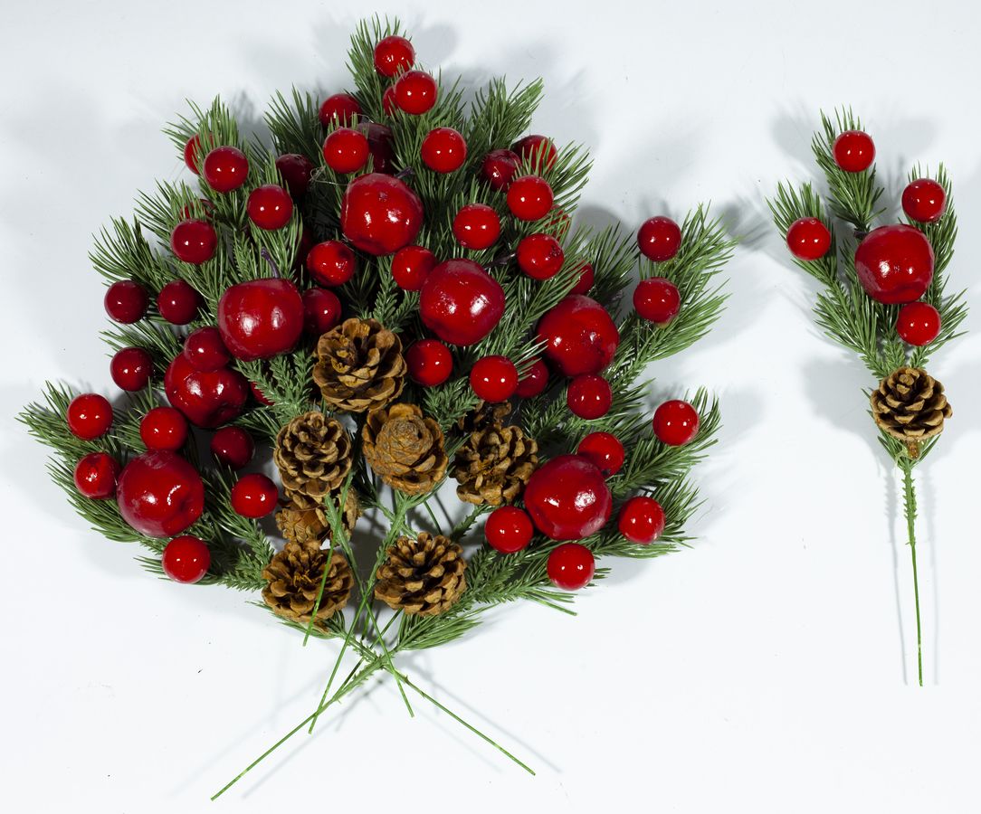Новогод. декор. украш. "Елочные ветка" "Ягоды" 28см, 12шт (1035)