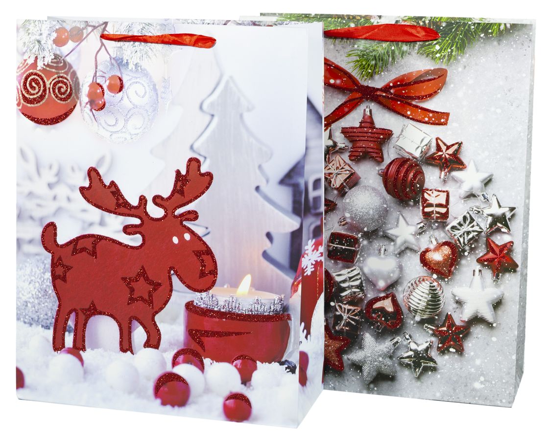 Подарочные пакеты новогодние 26*32*10cm с глиттером, Unison, 5260M (5260M)