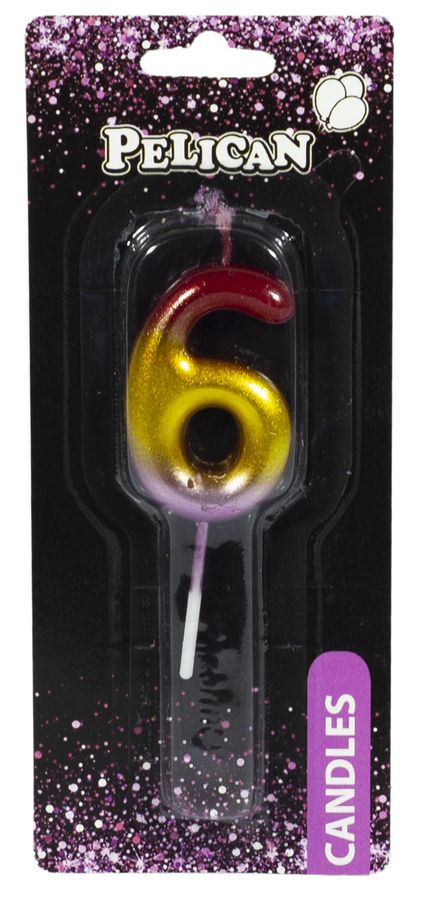 Свеча для торта Pelican, "6" РАДУЖНАЯ 4,5см Разноцветный Pelican (864566)