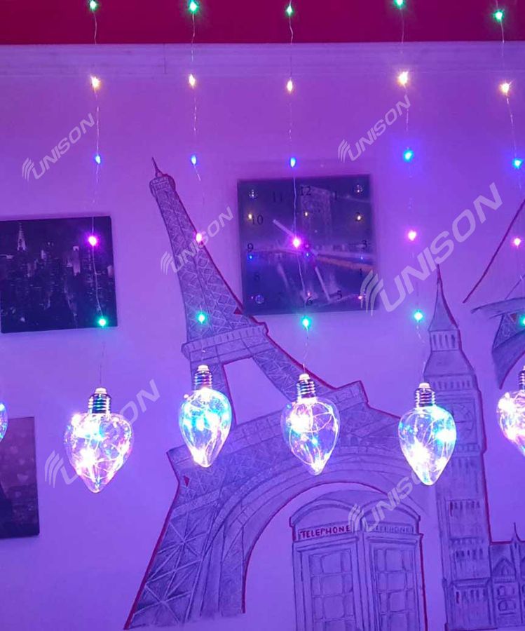 Гірлянда штора - роса з сердечками 10шт 3м х 0,8м з'єднувач (мульті) Різнокольоровий Unison (1849-51)