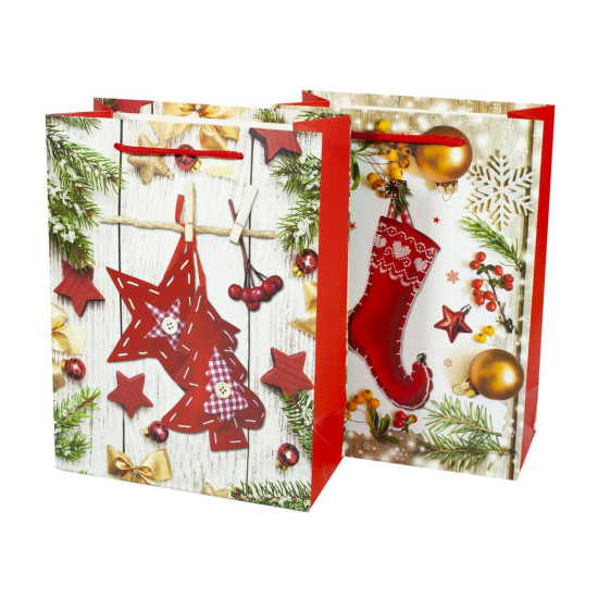 Подарочные пакеты новогодние 18*24*8.5cm с глиттером, Unison, 9318S (9318S/DV-BK5366-1S)