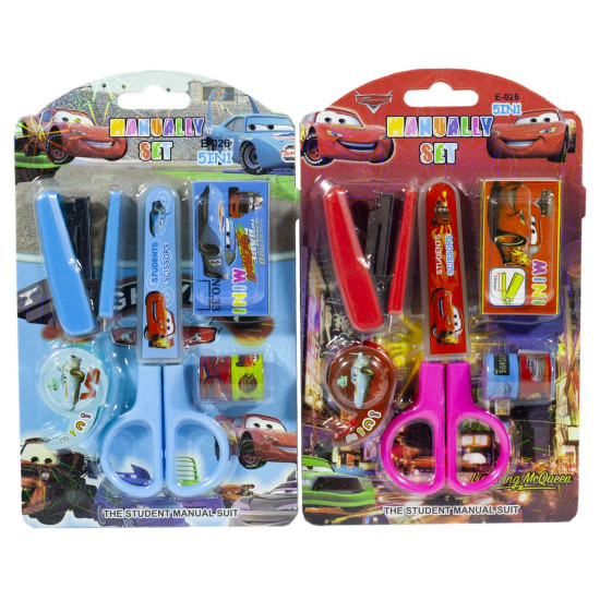 Набор степлер,скобы,ножницы,дисп.скотч цветной " Мультяшки для мальчика" Unison (E-026-B)